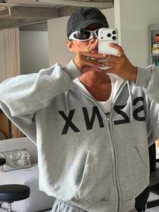 外套宁艺卓同款 KANYE侃爷上海周边SZNX印花卫衣美式 拉链连帽帽衫