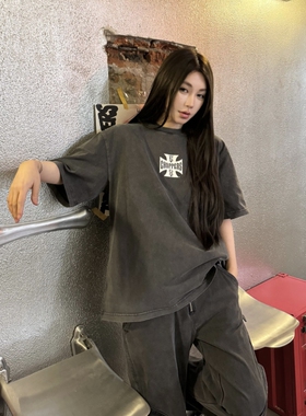 westcoast Choppers美式休闲ERD梵文十字水洗做旧短袖高街宽松T恤