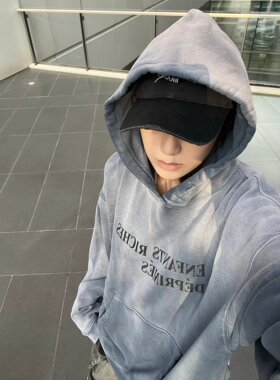 ERD忧郁富二代字母渐变蓝色卫衣高街水洗做旧美式休闲男女连帽衫