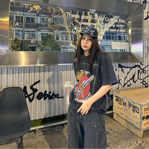 GunsnRoses枪花乐队水洗做旧T恤