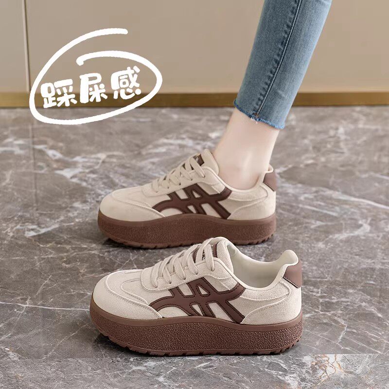 踩屎感真皮复古运动鞋女款2026春季新款厚底百搭板鞋小码34德训鞋