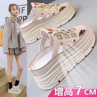 包头半拖鞋女2025夏季新款外穿不累脚凉拖增高厚底无后跟懒人女鞋