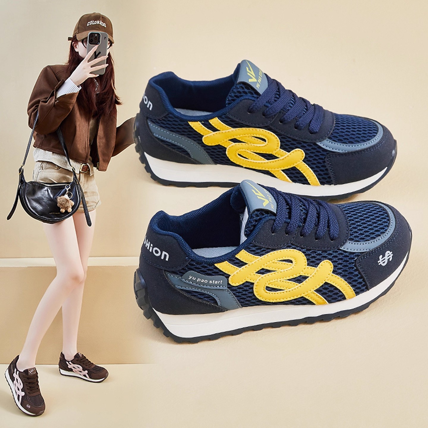 秋季新款轻便软底网面运动鞋女