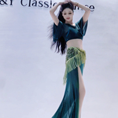 悦梦风璐肚皮舞新款 演出服班服性感气质练功服绿色显瘦初学 套装