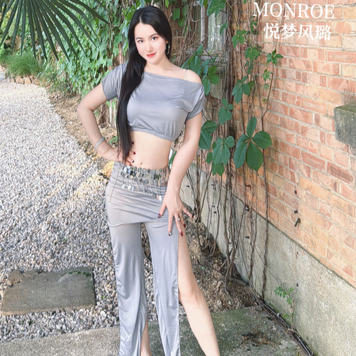 悦梦风璐肚皮舞服装新款性感裤子灰色上衣半身裙女演出服套装