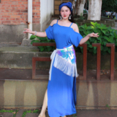 民俗撞色袍子 悦梦风璐新款 shaabi baladi 蓝色 肚皮舞练功服装