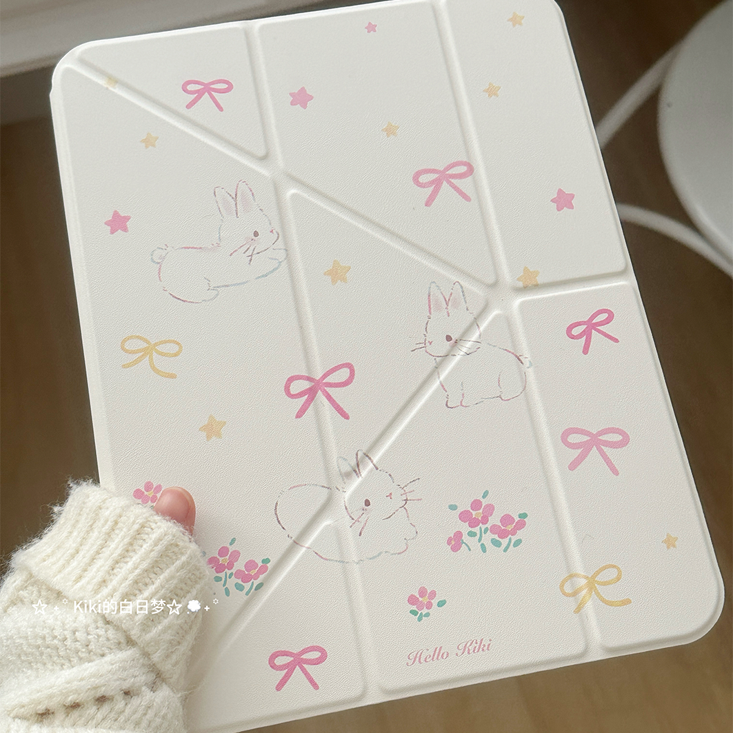 Niki store|ins童话兔子星星适用于ipad保护壳平板保护套亚克力防弯硬Y折书本有笔槽air811英寸mini7笔槽