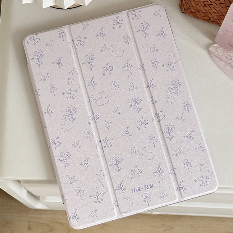 Niki store|紫色线条兔子蚕丝纹童趣Air5Air610.9寸13寸iPad平板亚克力保护套防摔可拆卸防弯Y折一体式