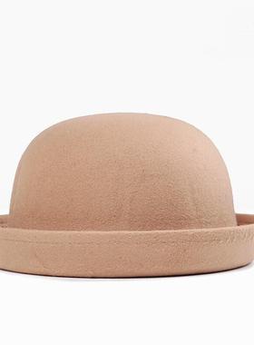 Lady's hat bowler hat women礼帽女士毛呢卷边圆帽