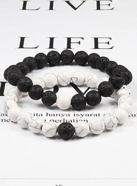 Set Brlet Couples Distance Black White Natural Lava Stone