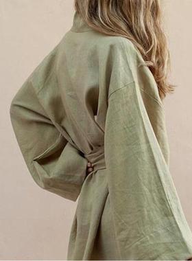 Long Sleeve Sashes Lace Up Dresses Women 2022 Spring Loose