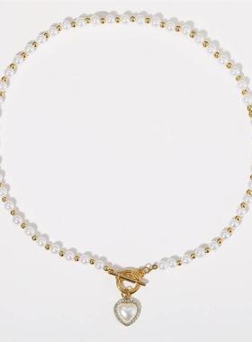 Pearl Heart Necklace Retro Temperament Women choker 珍珠项链
