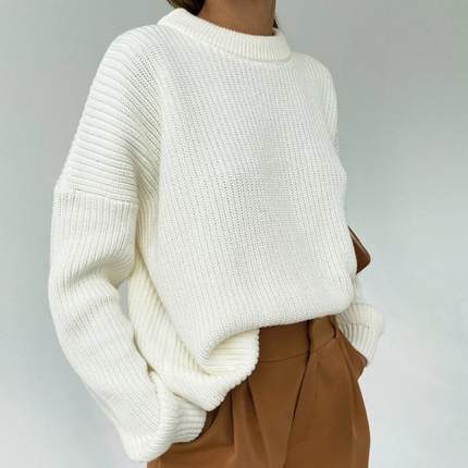 Round neck thick sweater pullover knitted sweater for women
