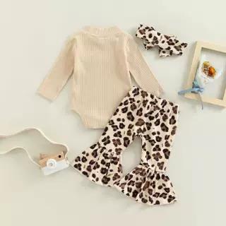 Infant Baby Girls Pants Set Long Sleeve Romper + Leopard Pri