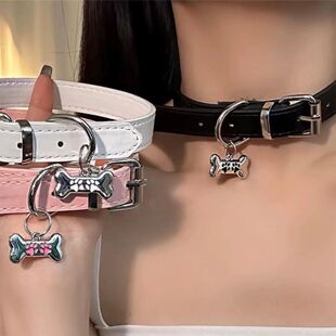 1Pcs Sweet Cool PU Leather Collar Chain Punk Dog Claw Bone C