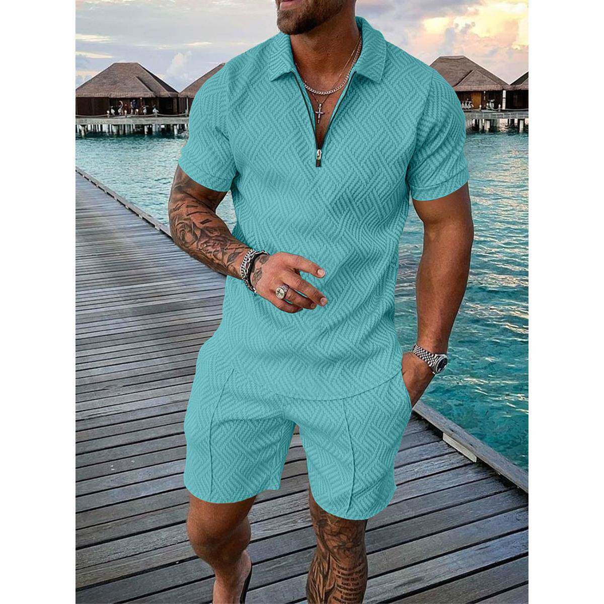 POLO Lapel T-Shirt Short Sleeve Suit POLO拉链翻领衫短袖套装