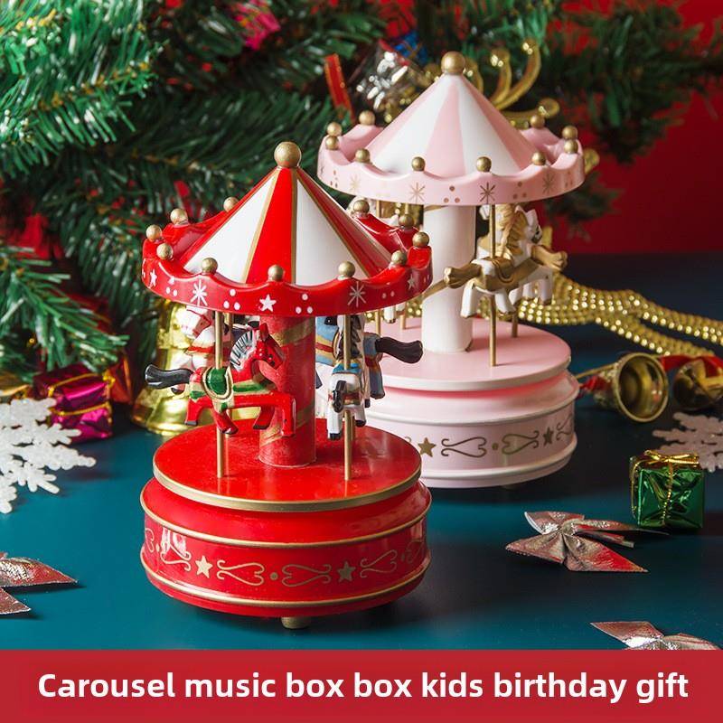 Chrstmas gft carousel wooden musc box圣诞礼物马木质八音盒