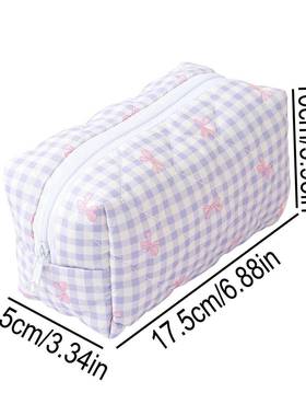 1pc plaid bow pattern pencil case spacious large-capacity fa