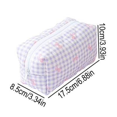 1pc plaid bow pattern pencil case spacious large-capacity fa
