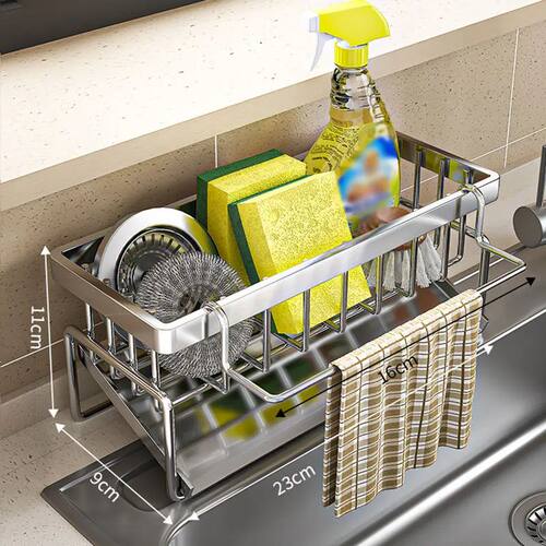 Kitchen Sponge Holder Stainless Steel Sink Drain Rack Soap D
