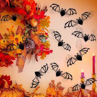 Hollow Black 15cm Stickers Halloween Wall 12pcs Bat