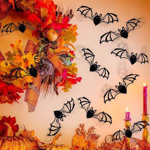 12pcs 15cm Halloween D Hollow Bat Wall Stickers Black Bat S