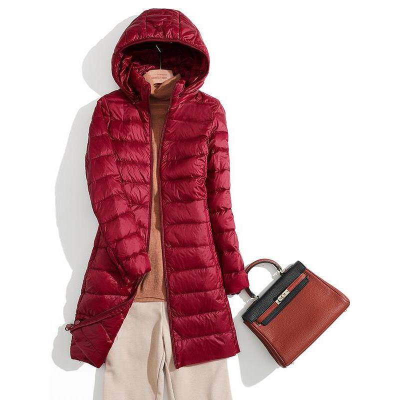 Women X-long Office Lady Hat Detachable Puffer Down Jackets