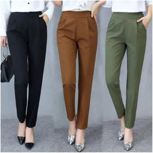 Women waist 休閑褲 trousers woman pants elastic high new