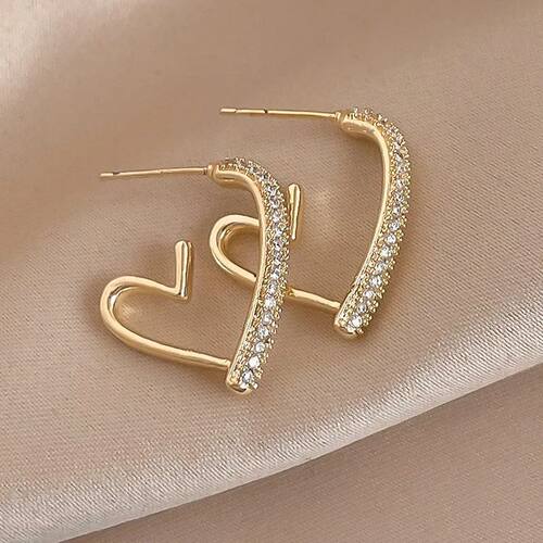 925 Silver Needle Korean Fashion Crystal Heart Earrings For