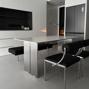 新款 极简高端定制长方形餐厅吃饭桌 不锈钢岩板餐桌德利丰岩板意式