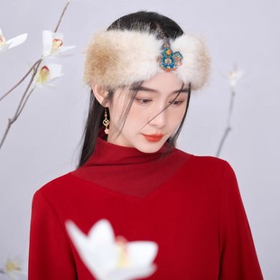 关山飞雪冬季汉服头饰古风新款汉服发饰保暖毛绒绣花国风配饰抹额