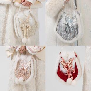雪绒花语绣花汉服包新中式国风货郎斜挎包日常冬季新款古风毛绒包