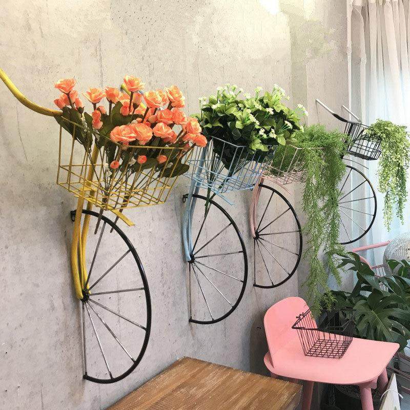 工业风复古壁挂自行车花架创意奶茶店餐饮店墙面装饰品仿真花挂件,家居饰品,壁饰,淘宝优惠券,粉丝福利购,淘宝优惠卷