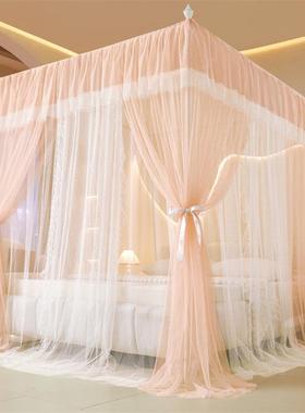 2024新款双层纱宫廷蚊帐落地加密厚三门公主风床幔高级家用卧室