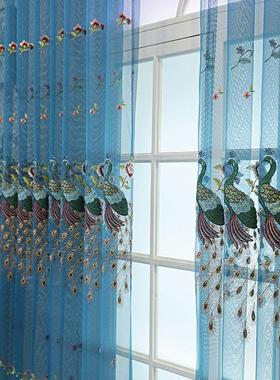 2025新款大气高档奢华绣花窗纱刺绣纱帘孔雀中式客厅卧室成品定制