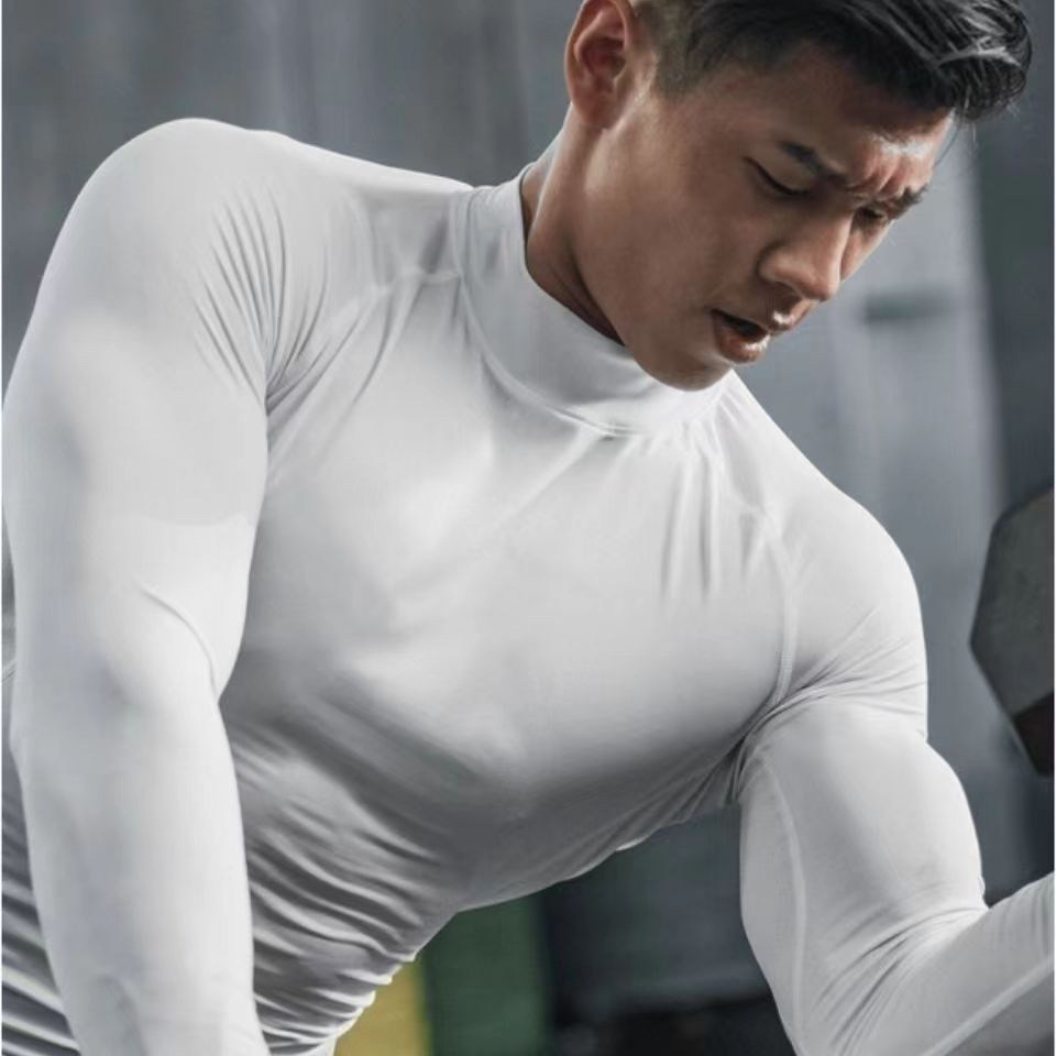 速干健身长袖紧身衣男高领弹力透气压缩保暖训练服肌肉打底衫白色,运动服/休闲服装,健身衣,淘宝优惠券,粉丝福利购,淘宝优惠卷