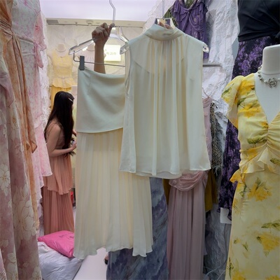 法式无袖上衣气质半身裙套装