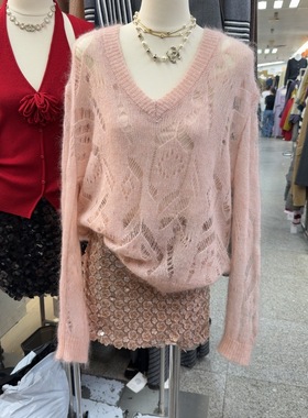 十三行现货2025秋新款韩版时尚针织罩衫亮片半身裙套装K68212W156