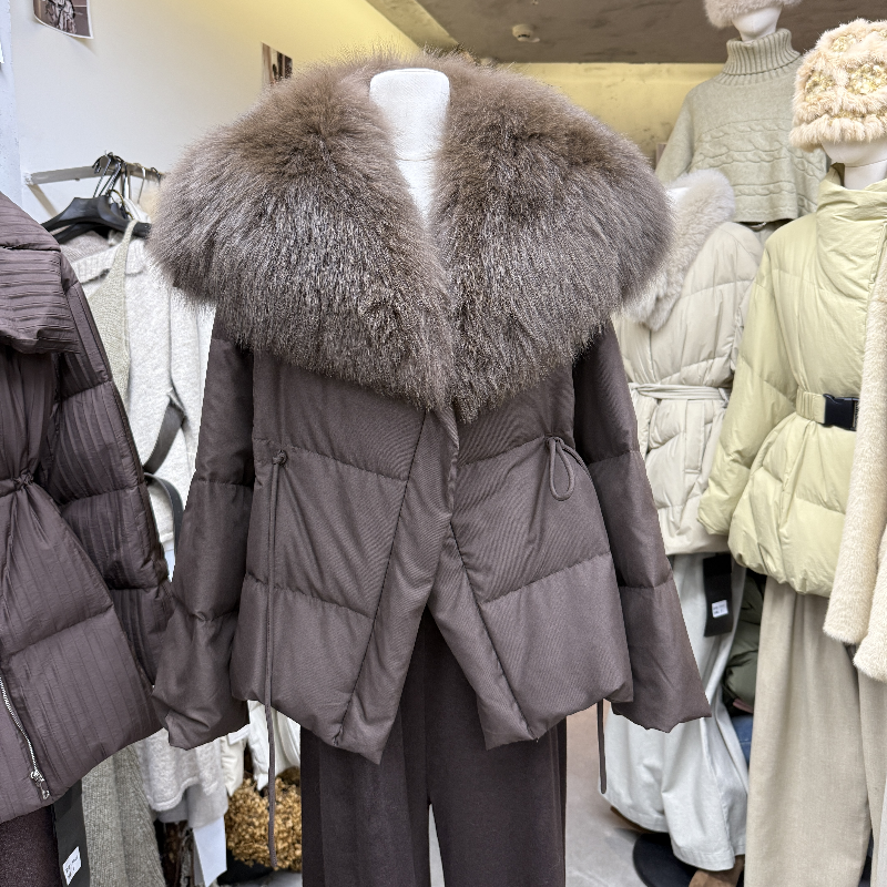 冬季韩版时尚毛领收腰系带羽绒服