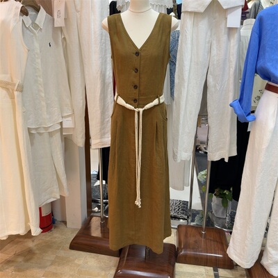 设计感法式麻料显瘦无袖连衣裙