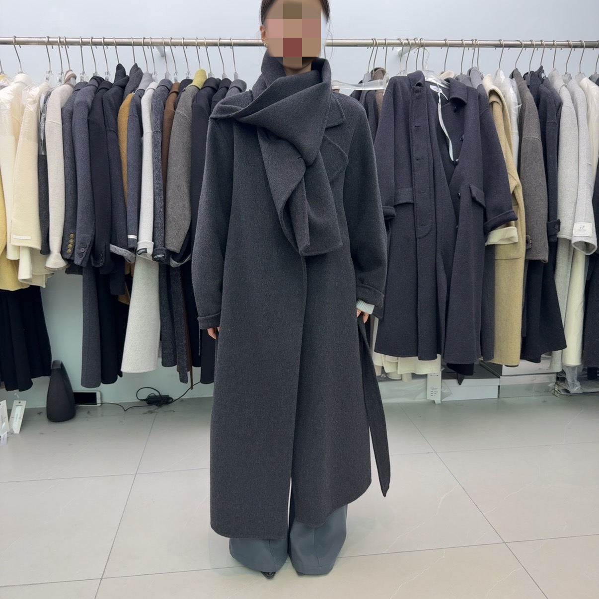 韩版时尚围巾领双面羊毛大衣女