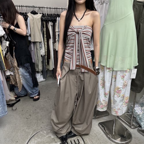 韩版抹胸绑带上衣松弛抽绳阔腿裤