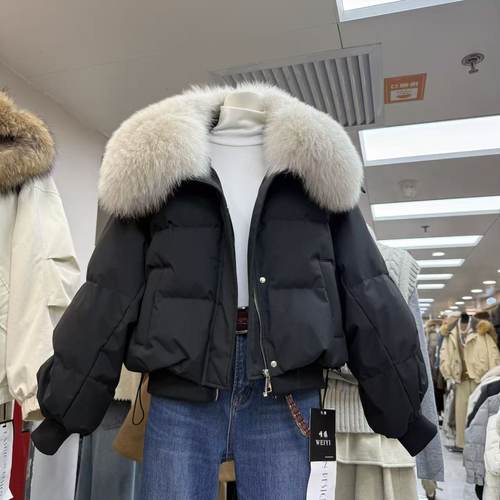 韩版时尚大毛领宽松面包羽绒服