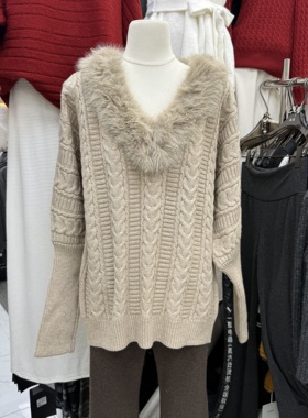 十三行拿货2025冬季新款韩版时尚毛毛V领麻花针织毛衣k68912w178