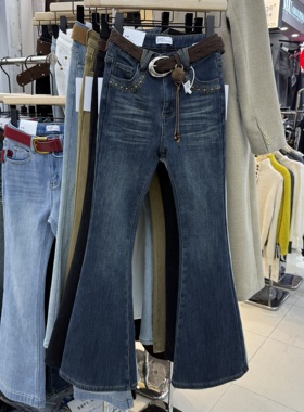 十三行现货2025冬季新款韩版复古加绒显瘦牛仔微喇裤k68737w178