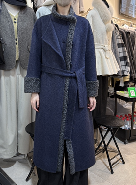 十三行现货2025冬季新款韩版长款系带收腰双面羊毛外套K68565W534