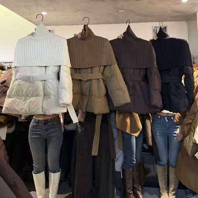 韩版时尚羊毛披肩系带羽绒服外套