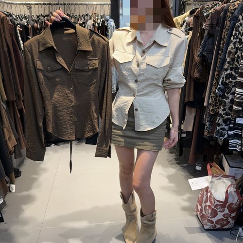 新款修身收腰显瘦长袖衬衣半身裙