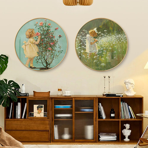 玫瑰女孩复古圆形装饰画