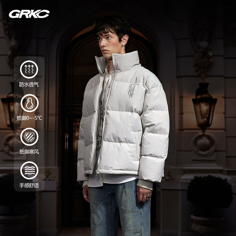 GRKC三防90白鸭绒羽绒服加厚保暖立领面包服潮牌情侣外套冬季男女